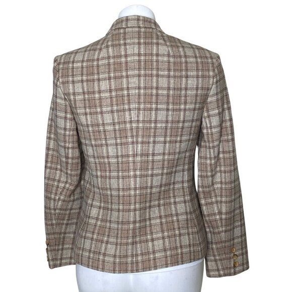 Pendleton Vintage Beige Plaid 100% Virgin Wool Blazer, Long Sleeves Women's 10 - Picture 5 of 10